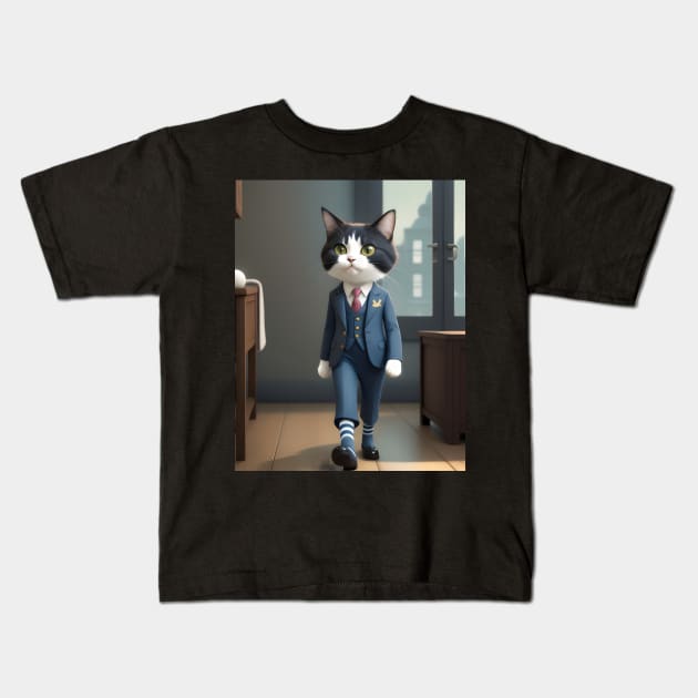 Cat Wearing a Suit - Modern Digital Art Kids T-Shirt by Ai-michiart